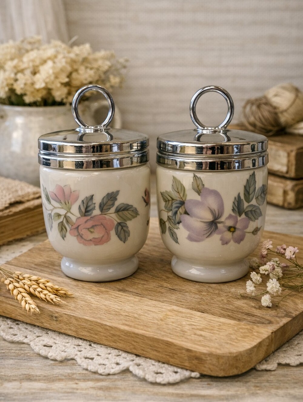 Vintage Royal Worcester Egg Cups – Floral Porcelain, Made in England